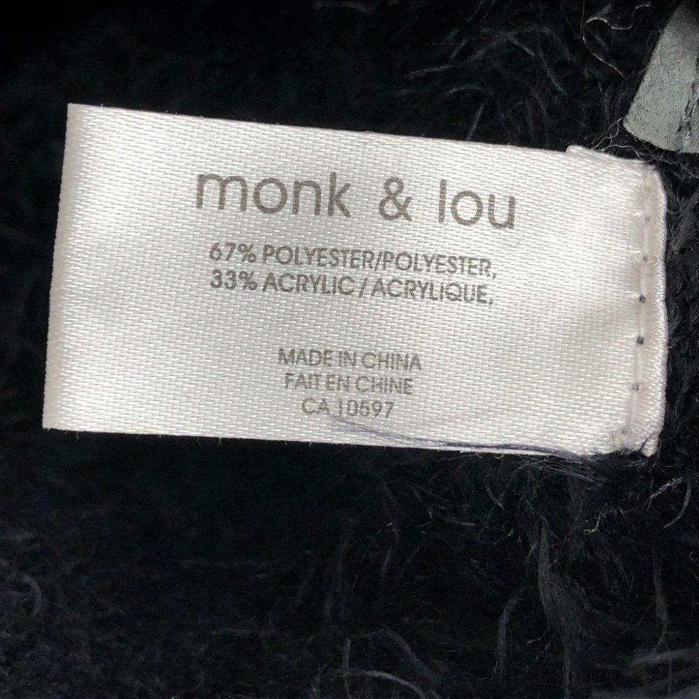 Monk & Lou Black  Eyelash Knit fuzzy soft sweater scoop or V neck 3/4 sleeve XS - Picture 6 of 15